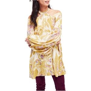Sz S Free People Drift Away Boho Tunic Dress boho open shoulder long sleeve